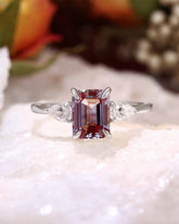 CATHERINE Emerald cut Alexandrite Three Stones Engagement Ring